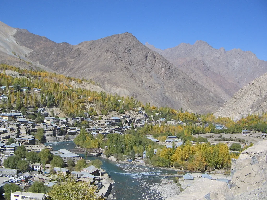 Panoramic view of Kargil town nestled along the Suru River valley in Ladakh