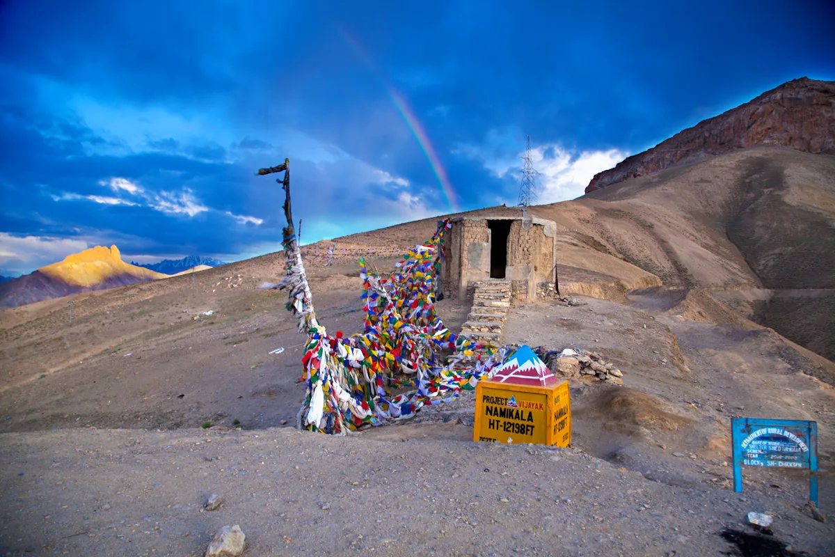 Namika La pass summit marker at 12,198 feet on the Srinagar-Leh highway in Ladakh