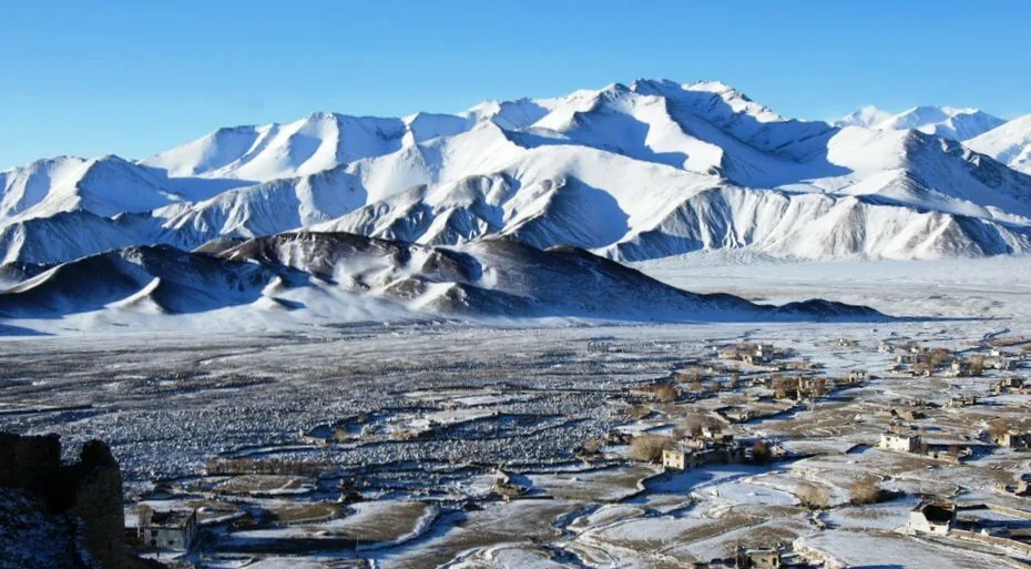 Nyoma village settlement along the Indus river valley in Changthang Eastern Ladakh