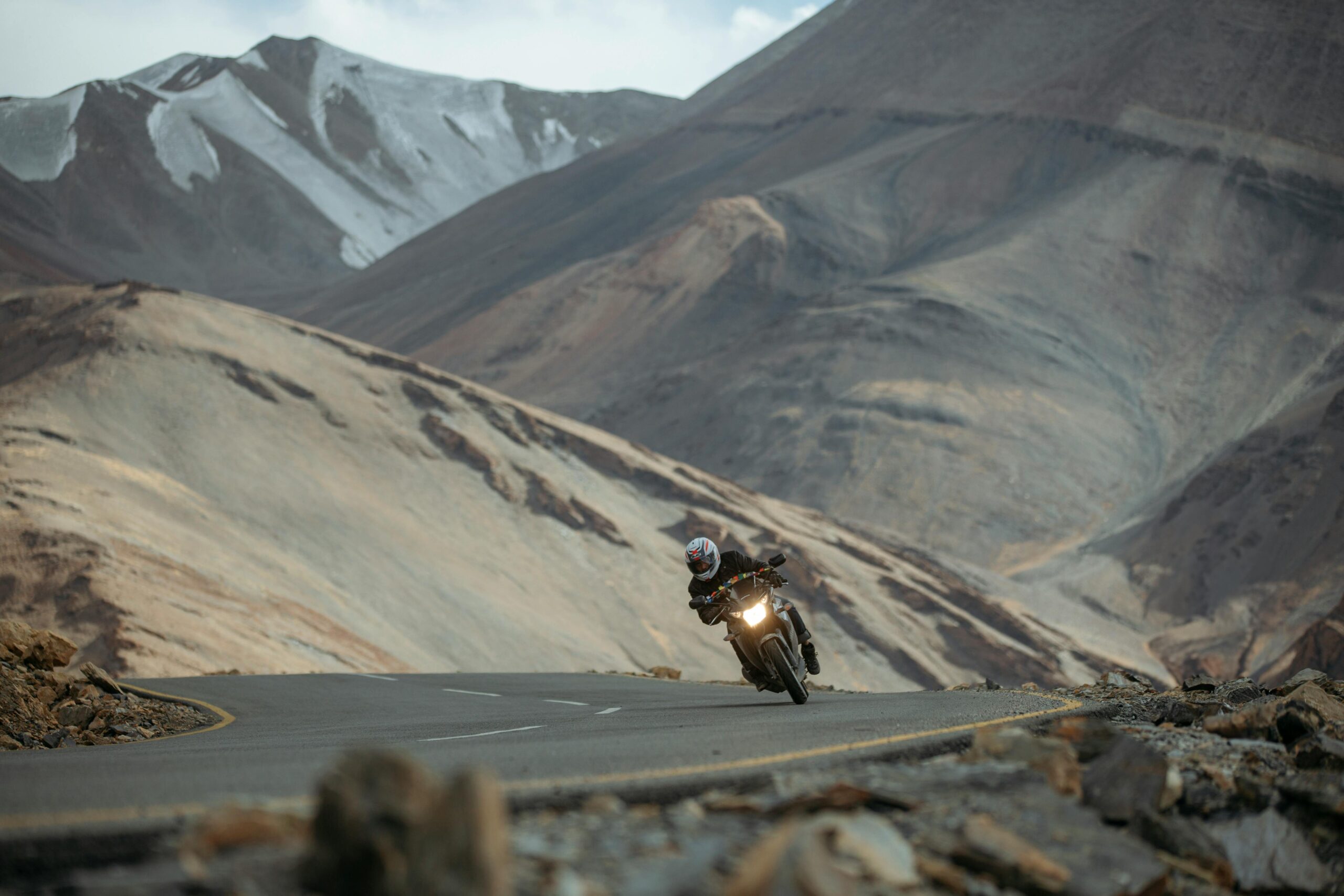 adventurous biker riding while visiting ladakh