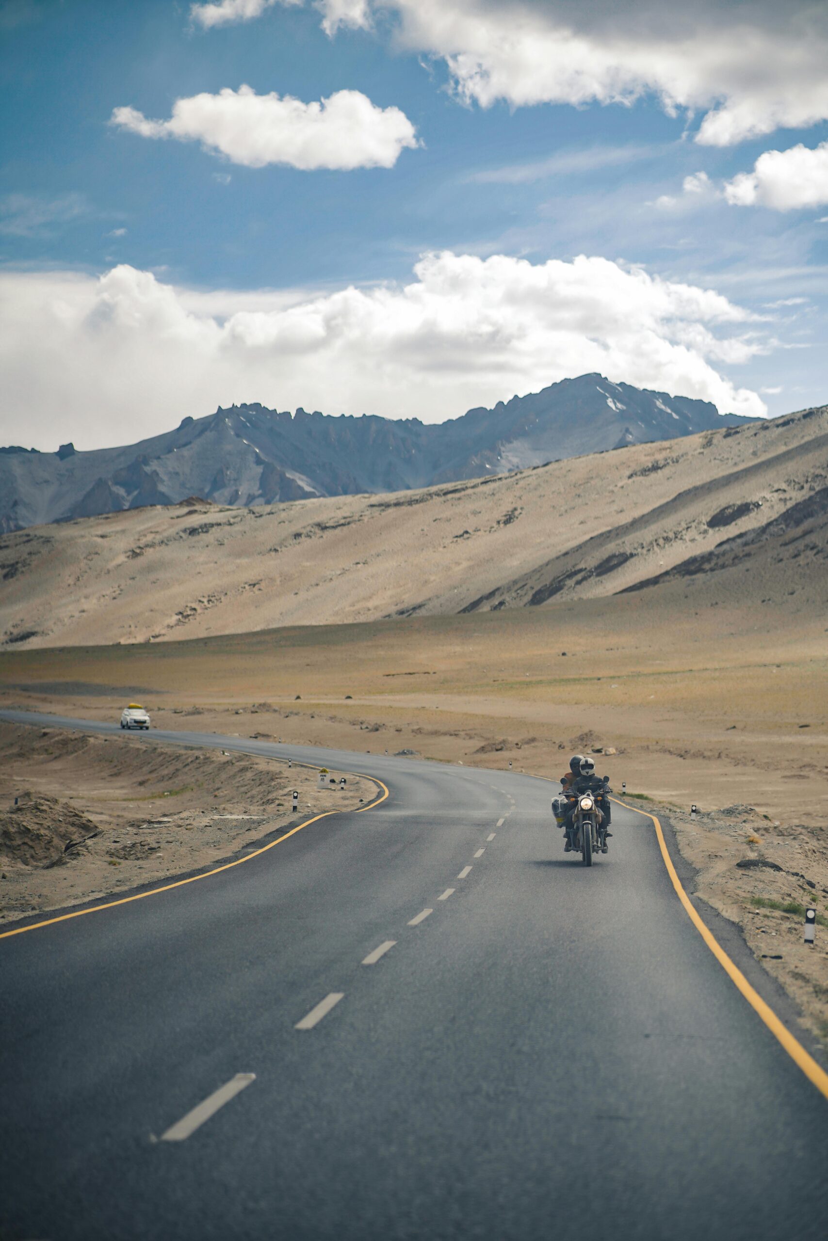 riding bike during tour from delhi to leh
